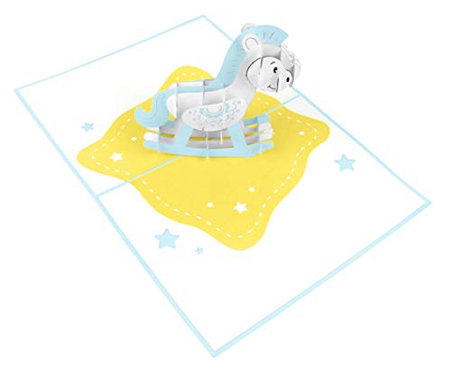 MOKIO® Pop-Up Baby-Karte – Schaukelpferd Junge blau – 3D Glückwunschkarte zur Geburt/Geburtstag eines Jungen… – Bild 5