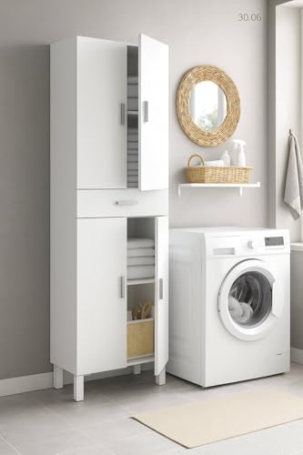 Dmora Armadio Multiuso Grande Oxnard, Mobile per Bagno o Lavanderia a 4 Ante e 1 cassetto, Armadio...