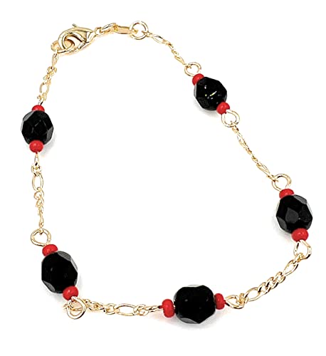 18K Gold Plated Azabache Beads 6mm Bracelet Protection Jewelry