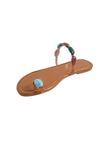 GORGLITTER Women's Toe Ring Thong Flat Sandals Gemstone Decor Slip On Boho Slide Sandal Flip Flops