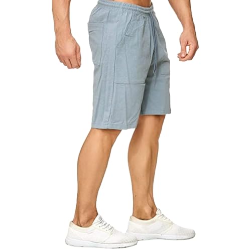 Linen Shorts for Men Lightweight Breathable Outfits Casual Elastic Waist Drawstring Summer Beach Shorts with Pockets3
