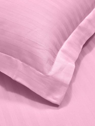 Image of Mafatlal Italian Strip King Size Bed Sheet Cotton with 2 Pillow Covers| 210 TC Pure Cotton Flat Bedsheet Pink | 108 x 108 Inches | Soft & Durable