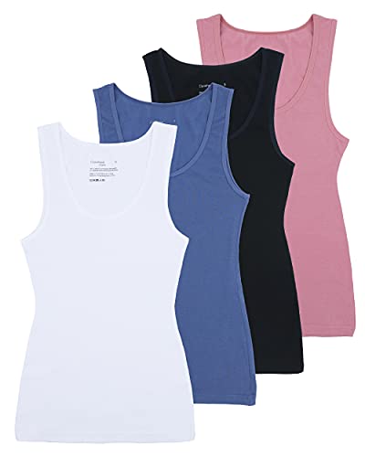 Image of Comfneat Women's 4-Pack Slim-Fit Basic Tanks Cotton Casual Comfy Top Underwear Vests