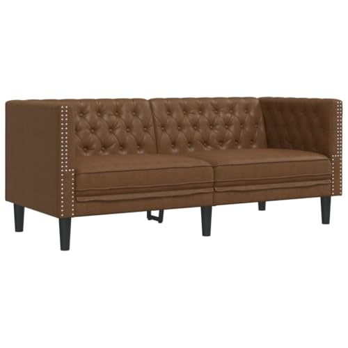 LoogCape 3-TLG. Chesterfield-Sofa-Set, Braun Kunstleder Wildleder-Optik, Wohnzimmer Couchgarnitur mit Sessel, 2er- & 3er-Sofa, Robustes Massivholzgestell – Bild 7