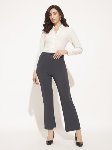 Image of Vogaan Women High Rise High Waist Trousers Flared Korean Style Formal Pants| Elegant Workwear for Office, College & Events