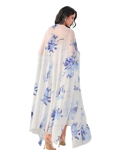 Image of LITZO Women's One Piece Dress - Georgette Floral Printed Western Dress for Women | Round Neck Bodycon Dress & Open Front Coat Casual Wear for Events, Date & Evening Look (NO-32-34)