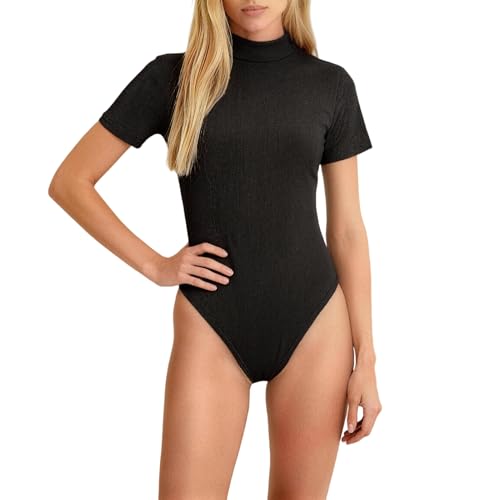 Alexis Leroy Body Mujer Mangas Cortas Cuello Medio Elástico con Diseño Elegante para Uso Cotidiano Negro S