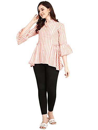 Image of GRECIILOOKS Tops for Women`s | Womens Striped Printed Casual Top for Women | Formal Stylish Bell Sleeve Womens top | Comfortable Rich Vacations and Summer Outfits