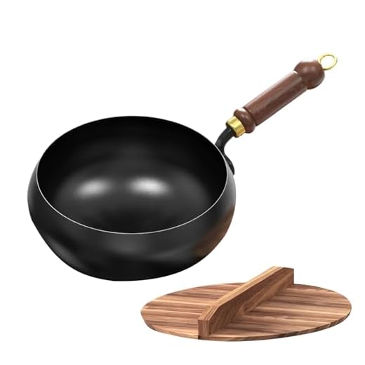 Generico Wok Cinese Con Manico In Legno Da 24 Cm, Wok In Ghisa Con Coperchio, Pentola In Ferro Per Fornelli Elettrici, Cinese Senza Rivestimento Chimico, Padella In Ghisa Fatta A Mano, Diametro
