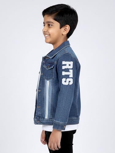 Image of KiddoPanti Boys Denim Jacket | Cotton Poly Blend with Spandex | Washed Denim, Full Sleeve | Button Closure & Front Flap Pockets | Collared Neck