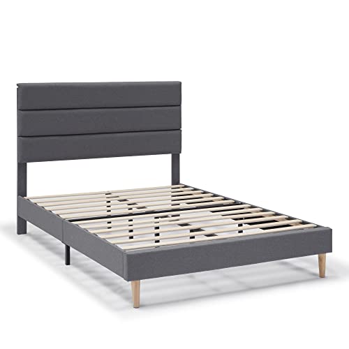 HOMN LIVING Estructura de Cama tapizada Aroma de 30 cm, Base para colchón, Somier de láminas de Madera, Montaje Sencillo, 90x190 cm, Gris Oscuro