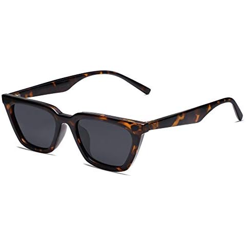 SOJOS Polarized Narrow Square Cateye Sunglasses for Women Retro Trendy Driving Glasses SJ2169 with Tortoise Frame/Grey Lens Cover