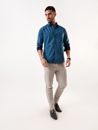 Image of Dennis Lingo Men Solid Spread Collar Full Sleeves Regular Fit Cotton Casual Shirt