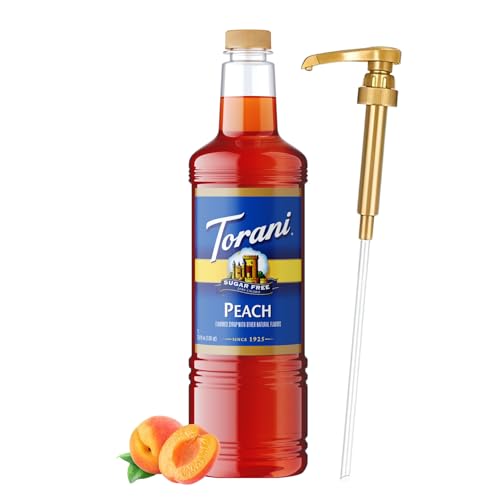 Image of Torani Sugar Free Peach Syrup 1L Bottle with Pump - Keto, Zero Sugar