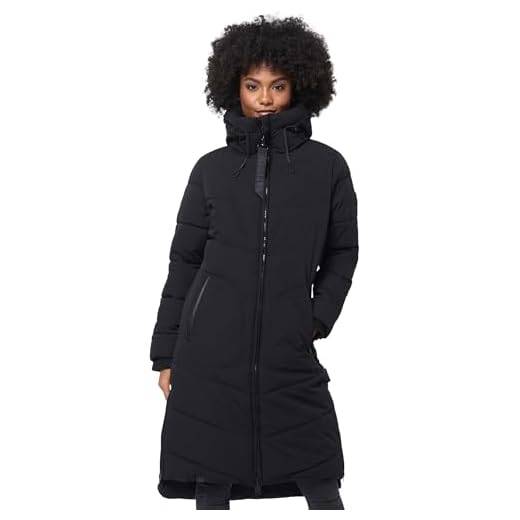 MARIKOO Damen Winterjacke Stepp Winter Jacke gesteppter Wintermantel warm lang Mantel [B949-Benik-Schwarz-Gr.L]