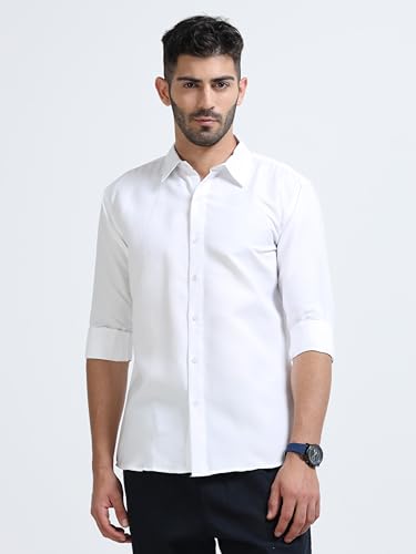 Image of Men's Solid Casual Shirt, Cotton Blend, Regular Fit, Spread Collar, Full Sleeve, Button Closure Perfect for Casual & Office Wear