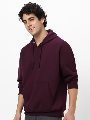 Image of Urbano Fashion Men's Cotton Solid Oversized Hooded Neck Sweatshirt