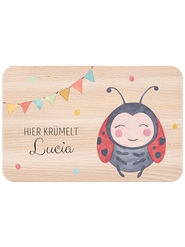 wunderwunsch - Individuelles Holzbrett mit Hochwertigem UV-Druck für Kinder - Personalisiertes Frühstücksbrettchen - Niedliche Motiv-Brettchen mit Namen (Marienkäfer Girlande)