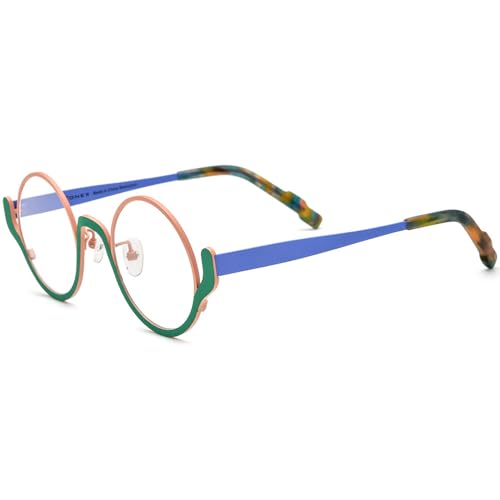 Image of FONEX Colorful Pure Titanium Glasses Frame Women Retro Round Eyeglasses