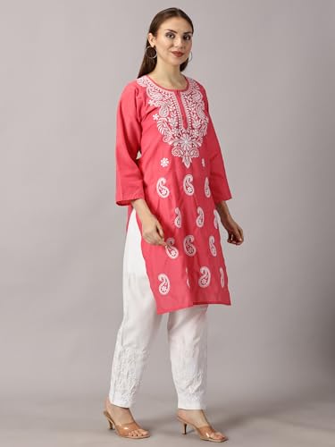Image of FCH, Fashionable Chikan Handikraft Women's Cotton Lucknowi Chikankari Printed Straight Kurta for Regular Wear Girls Flared Kurta