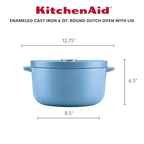 Image of KitchenAid Enameled Cast Iron Dutch Oven /Casserole, 6 Quart, Blue Velvet