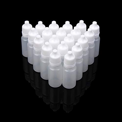 Frasco cuentagotas de plástico de 10 ml, recipiente rellenable para gotas de ojos con tapa, apto para disolventes y aceites (25)