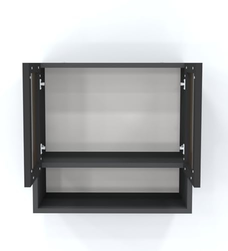 Image of SPECIALITY PANELS Aluminium Black Profile 2 Brown Tinted Glass Handless Shutter Wall Cabinet with Space Organizer Wall Mounted Kitchen Storage Cupboard Modern Kitchen Furniture Unit (Slate Grey)