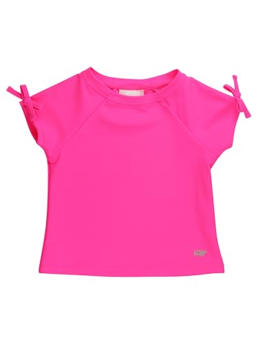 RuffleButts Girls UPF50+ Sun Protected Athletic Active Raglan Bow Shirt - Neon Magenta, 4T