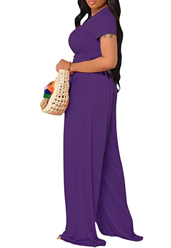 Image of Casual Summer 2 Piece Outfits for Women Crop Top High Waist Pants Sets