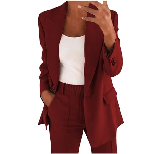 Blazer Sets Women 2 Piece Outfits Business Casual Two Piece Outfit Loose Straight Leg Pants Office Work Clothing Set