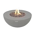 Modeno Roca Outdoor Gas Firepit Table 34 Inches Fire Pit Patio Heater Concrete Outside Electronic Ignition Backyard Fireplace Cover Lava Rock Included Natural Gas