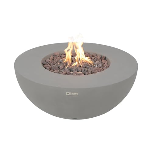 Roca Fire Table Outdoor Fire Pit 34' x 34' Cast Concrete Round Firepit Includes Lava Rocks 45,000 BTUs Outdoor Fireplace for Patio Furniture Set, Deck, Porch, Outdoor Heater - Natural Gas
