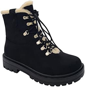Soda Women’s Lug Sole Low Heel Lace up w/Side Zipper Fashion Ankle Bootie Biscuit-s Black Su 9 | Image 1