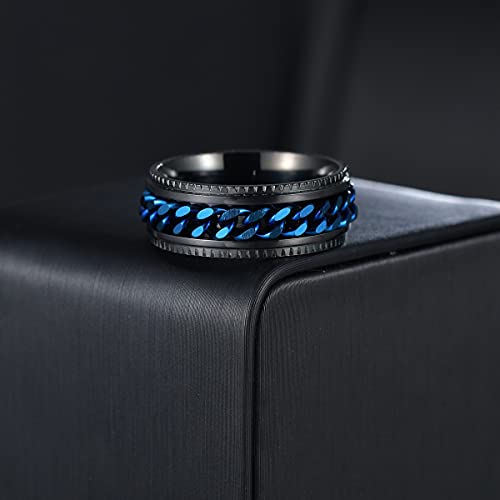 Udolfly Mens Fidget Spinner Rings Anxiety Ring Stress Relief Chain Rings Titanium Stainless Steel Rings For Women Black Blue Size 8 #TOP1