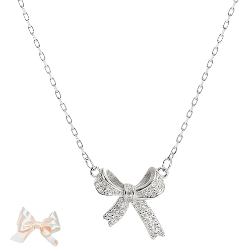 louuuou 1 PC Bow Necklace Silver Silver Necklaces for Women Sparkling Minimalist Elegant Collarbone Design Charm Necklace Butterfly Necklaces Girly Stuff Aesthetic Stuff Womens Fashion Jewelry