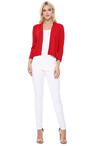 Image of YEMAK Women's Crop Cardigan Sweater - 3 /4 Sleeve Open Front Classic Basic Knit Bolero Cropped Soft Lightweight Knitted Top