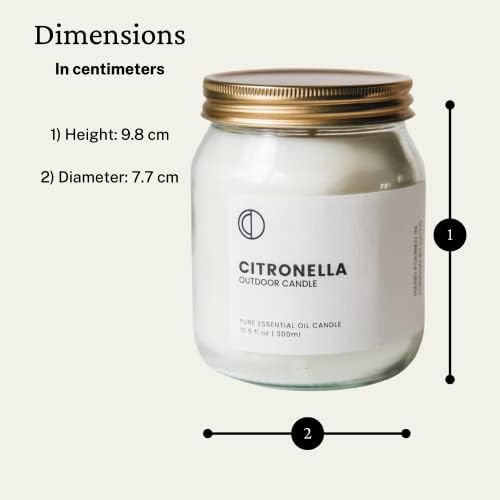 OCTO Citronella Candle Outdoors 300ml | Essential Oil Scented Jar Candle 10.5oz - 60 Hours Long Burning 100% Natural Soy Wax for Home Garden/ Camping Patic/ Travel/ BBQ