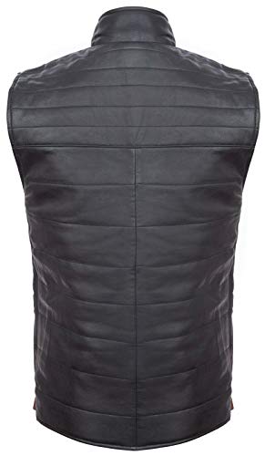 Mens Black Brown Reversible Leather Puffer Body Warmer Padded Waistcoat Gilet3
