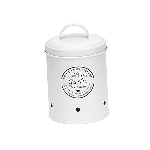 Kitchen Canisters Kitchen Vegetable Storage Tins Multifunctional Rustic Metal Pots Potato Onion Garlic Storage Bin for Counter Home Kitchen, Small White