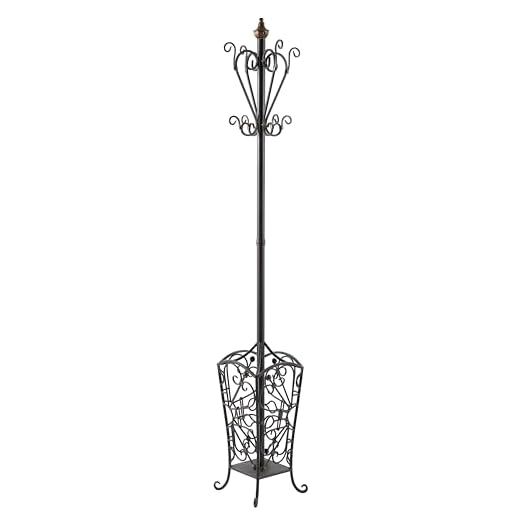 Deco 79 Metal Vintage Style Coat Rack with Scroll Designs, 11" x 11" x 74", Black