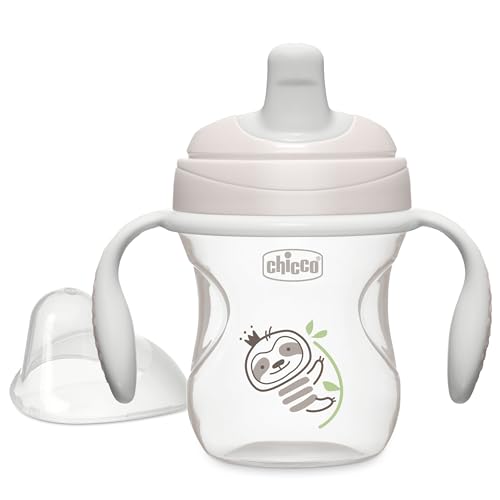 Chicco Trainer Sippy Cup 6+ Months, 7oz Baby Training Cup with Bite-Resistance Semi-Soft Spout, Easy Grip Removable Handles, Measurement Markings, BPA-Free, Grey