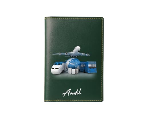 Image of Personalized Mr and Mrs Couple Passport Cover Set, Brown Leather, Travel Accessories with Airplane Design and Crown Embellishments (Uv Print Passport Cover)