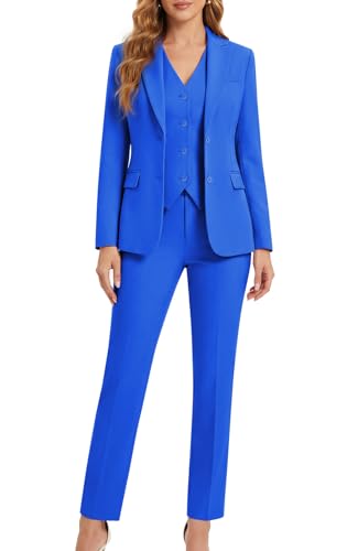 Kelyaa Women's 3 Piece Suit Set Two Button Lady Dressy Business Office Work Tuxedo Professional Blazer Vest and Pants Outfits Royal Blue