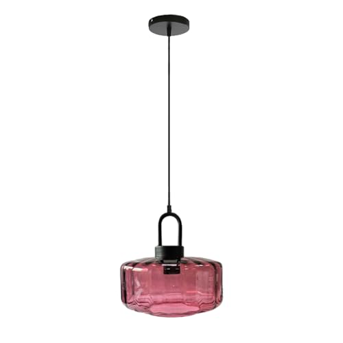 Hnexsei Suspension Moderne en Verre Ambré avec Douille E27, Luminaire Plafonnier Noir Mat pour Cuisine, Salle à Manger (Violet)