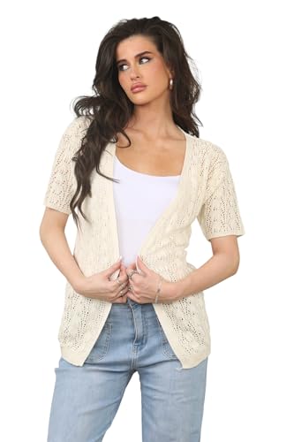 Image of Loxdonz Women's Short Sleeve Cropped Cardigan Sweaters Open Front Bolero Short Shrugs for Women