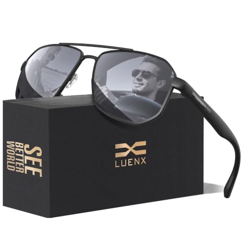 Image of Luenx Aviator Polarized Sunglasses for Men: Square UV400 Driving