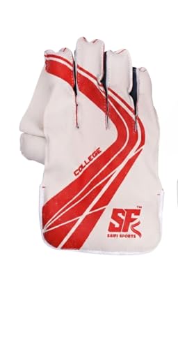 Image of Junior Wicket Keeping Gloves for Tennis Ball Cricket - Lightweight & Durable with Grip - Fits Boys Aged 10-15 Years (White /Red)