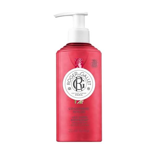 Roger&Gallet - Lait Corps Parfumé Gingembre Rouge - Notes de Grenade, Gingembre, Baies roses, Benjoin - Enrichi en Beurre de Karité - Hydratant et...