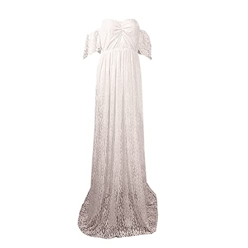 Vestido largo de encaje para mujer, de manga corta, para fotografía, vestido de manga voladora, vestido casual midi, blanco, XL