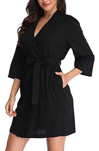 Image of goodmansam Women's Short Kimono Robes Knit Bathrobe Lightweight Sleepwear Ladies Soft Casual Loungewear